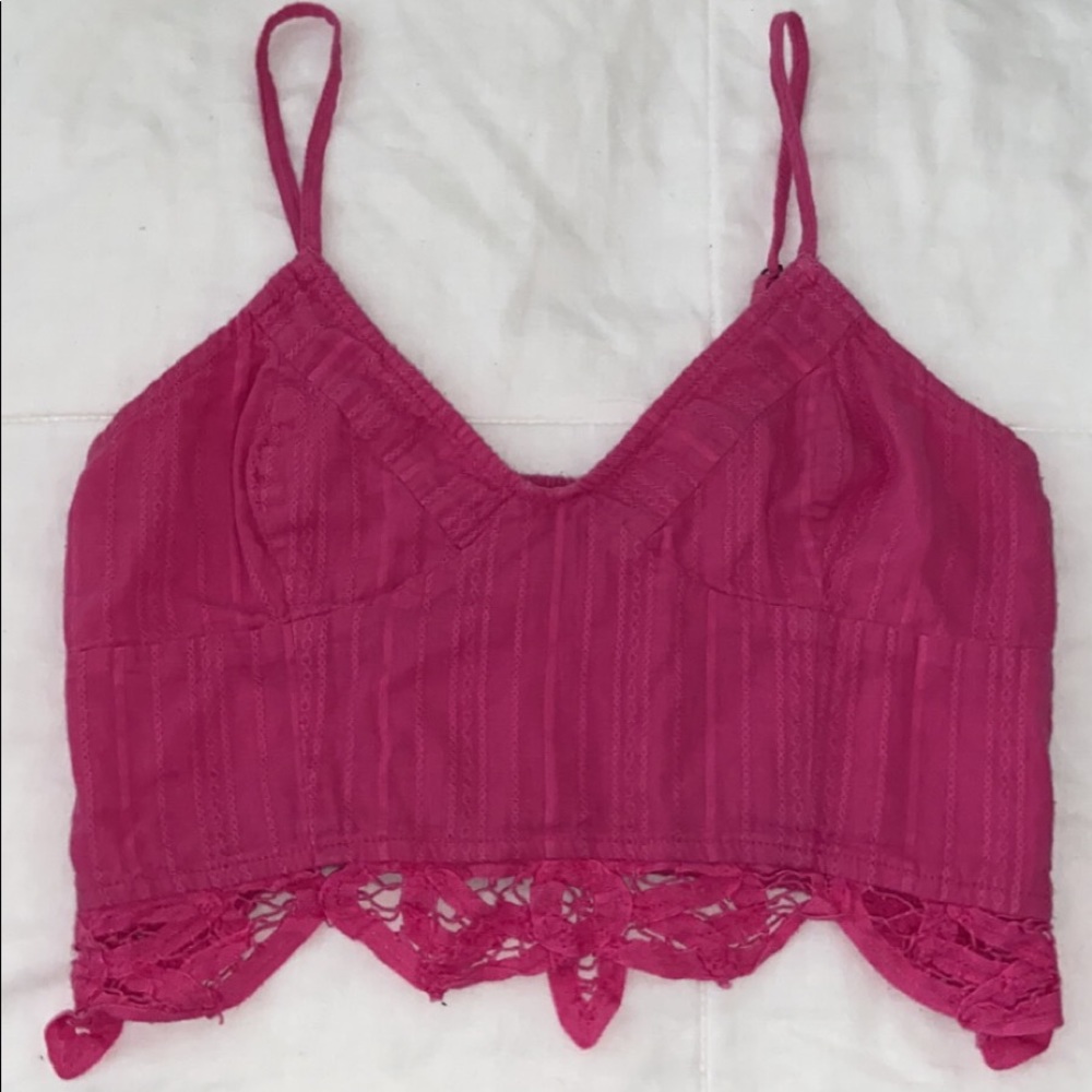 Pink cop top with lace details